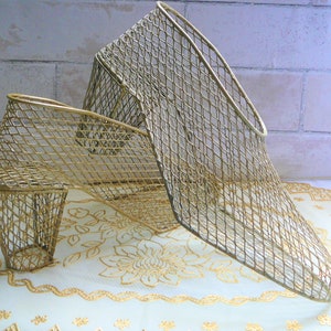 Vintage Metal Shoe Form High Heel Bootie Shoe Art Form, Metal Wire Shoe Sculpture, Round Toe