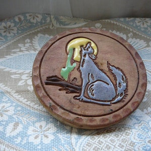 Arizona Desert Grey Wolf/Coyote Howling at Moon Clay Wall Art