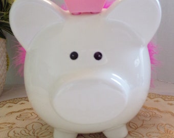 Baby To Cherish Salvadanaio Bambina In Ceramica - Motivo Big Princess, Rosa, Dimensioni 22,9 X 17,8 X 10,2 Cm, Dipinto A Mano