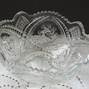 Vintage Cut Crystal Geometric Sawtooth American Brilliant Centerpiece Bowl