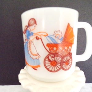 Vintage Glasbake Milk Glass Coffee Cup/Mug, “Love Is Another Name For Mother” Mothers Day Gift, Holly Hobbie Series