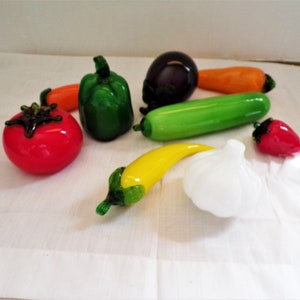 Vintage Hand Blown Art Glass Murano Style Fruits and Vegetables, Life Size Heavy Weight, 9 Pieces
