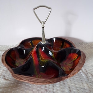 vintage Sequoia Ware California Pottery 5 plat de service sectionnel avec poignée, États-Unis