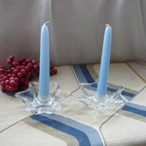 Vintage Star Shaped Taper Candle Holder Set Clear Glass Five Point Set Taper Candle Holders