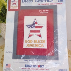 God Bless American Star Cross Stitch Embroidery Kit, In Counted Cross Stitch, 8 x 10, Made in USA, NIP