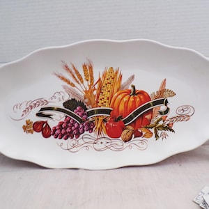 Vintage Herbst Herbst Erntedank Obst Motiv Melamin Servierplatte Tablett Herbsternte von Consolidated Moulding Co, Scranton, NJ