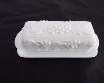Vintage 1/4 Covered Butter Dish Grape Milk Glass by Imperial Glass