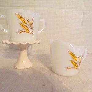Vintage Fire King Golden Wheat 8 oz. Creamer and Sugar Bowl in Milk Glass by Anchor Hocking