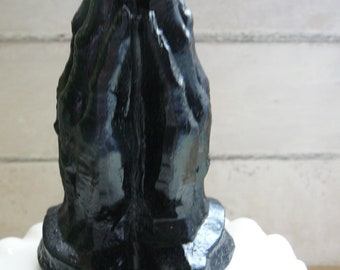 Vintage Praying Hands Carved From Coal Standing 4" Handmade