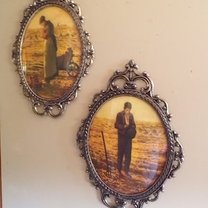 Victorian Oval Filigree Metal Frame Reverse Image Dutch Feed Farmers behind Convex Glass Pictures, Netherlands