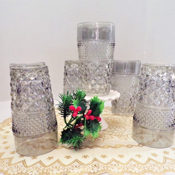 Vintage Drinking Glasses Wexford 11 oz. Flat Tumbler by Anchor Hocking 6 Piece Set Criss-Cross