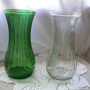 Vintage Flower Vases Hoosier Ribbed Glass Pair, Wedding, Funeral, Home Decor image 1