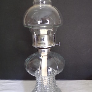Vintage Oil Lamp Clear 15” Kerosene Lamp & Hooded Chimney, New Wick, USA
