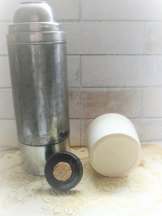 1960S Stainless Steel, Ribbed King Seeley Thermos, With Blue Lid