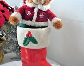 Vintage Large Ceramic Santa Clause Boot Planter 9 x 8 x 5
