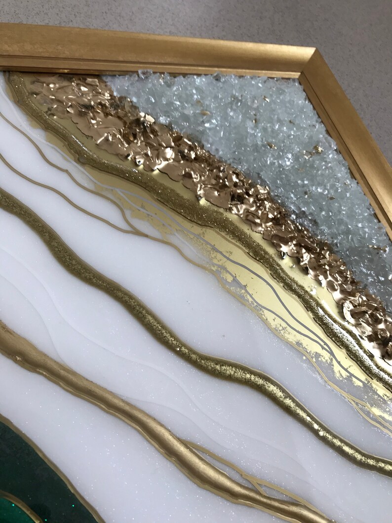 Resin Art Painting Green and Gold 3d Wall Panel Art Original Etsy