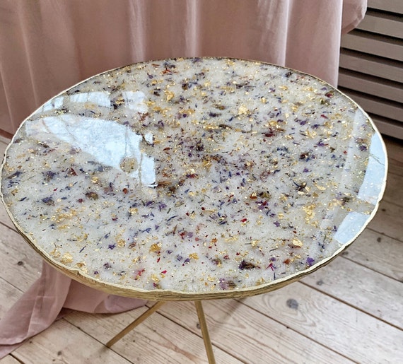 Boho flower resin table White round coffee table Epoxy resin Etsy