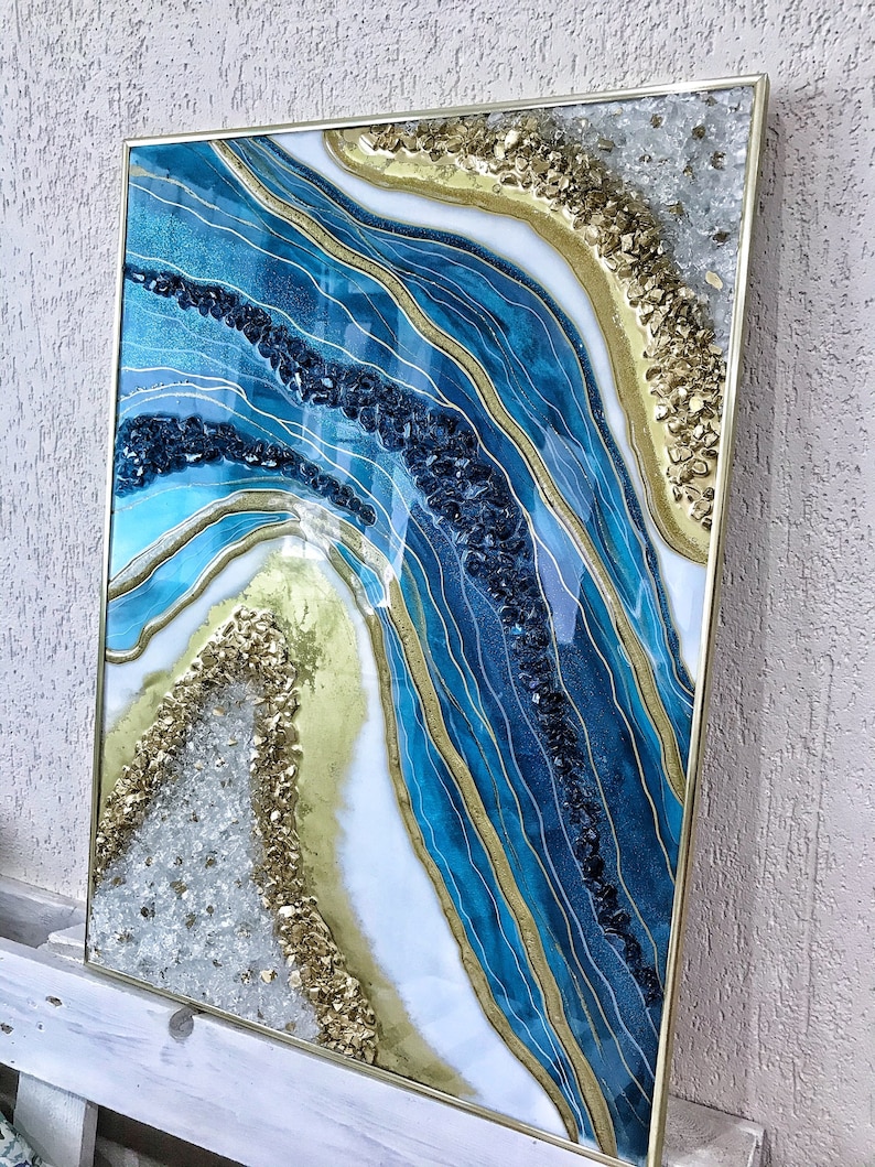 Resin wall art stone cut Original painting Epoxy resin art Etsy