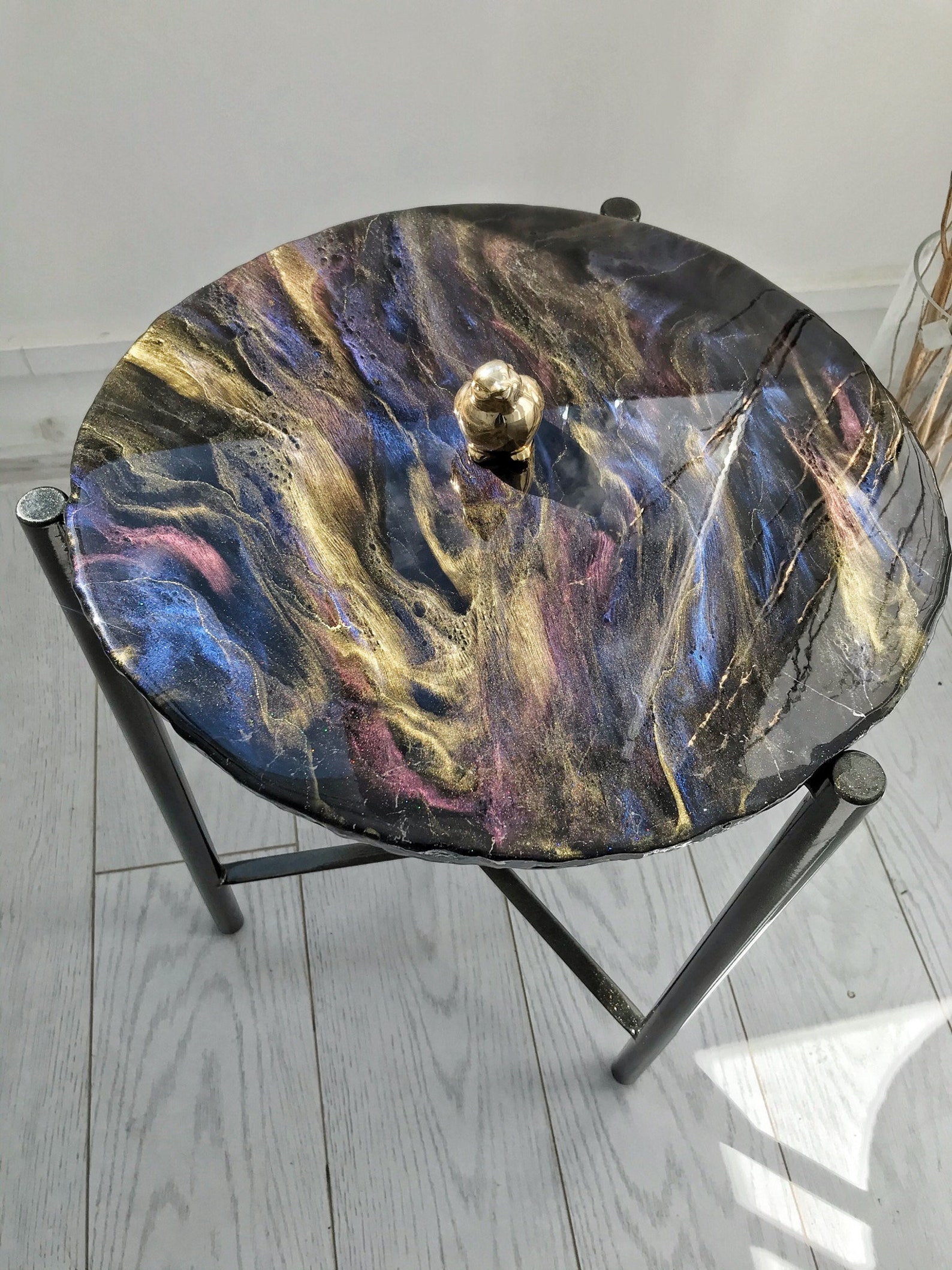 Epoxy resin table dark Round coffee table Small table black Etsy