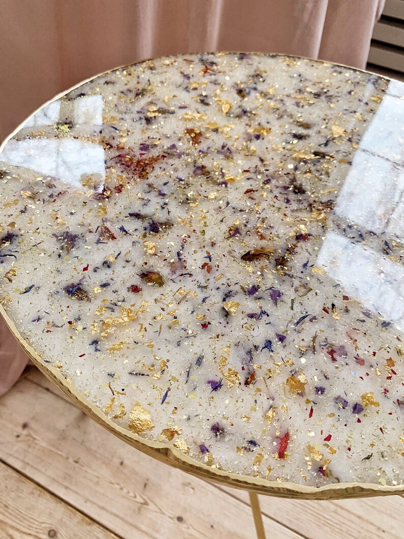 Boho flower resin table White round coffee table Epoxy resin Etsy