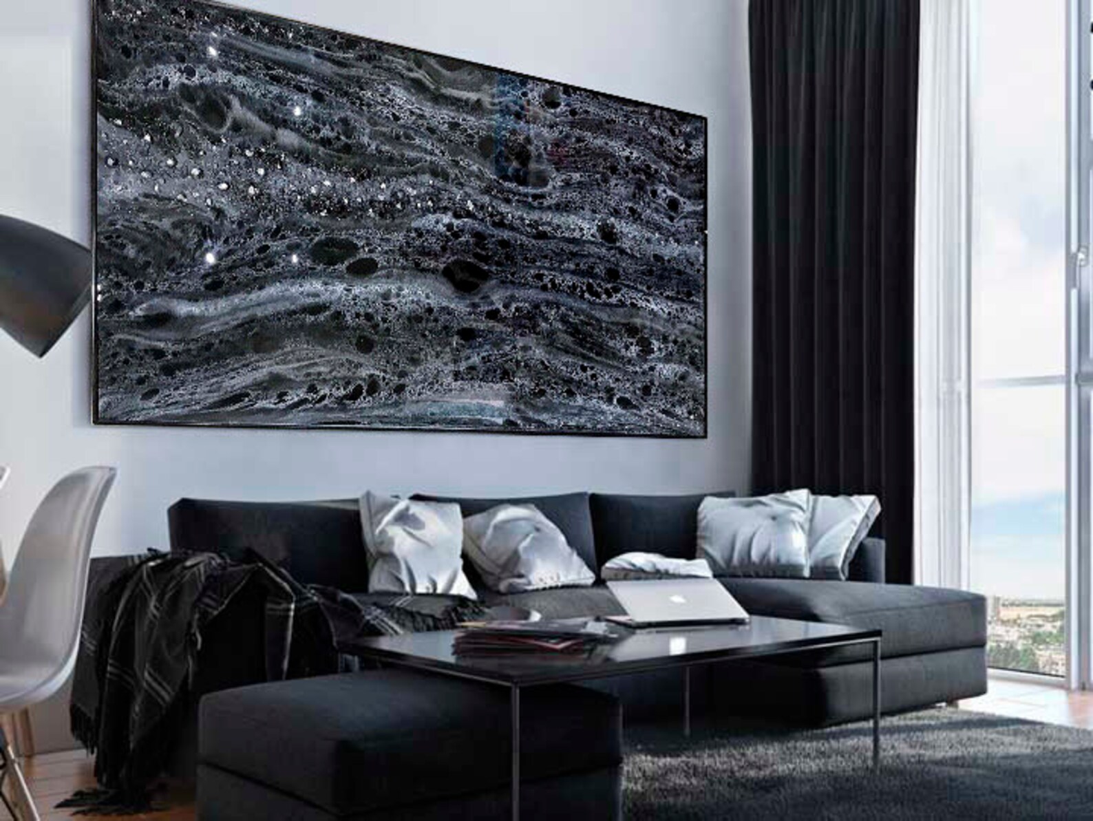 Marble resin wall art Black original painting Epoxy resin Etsy