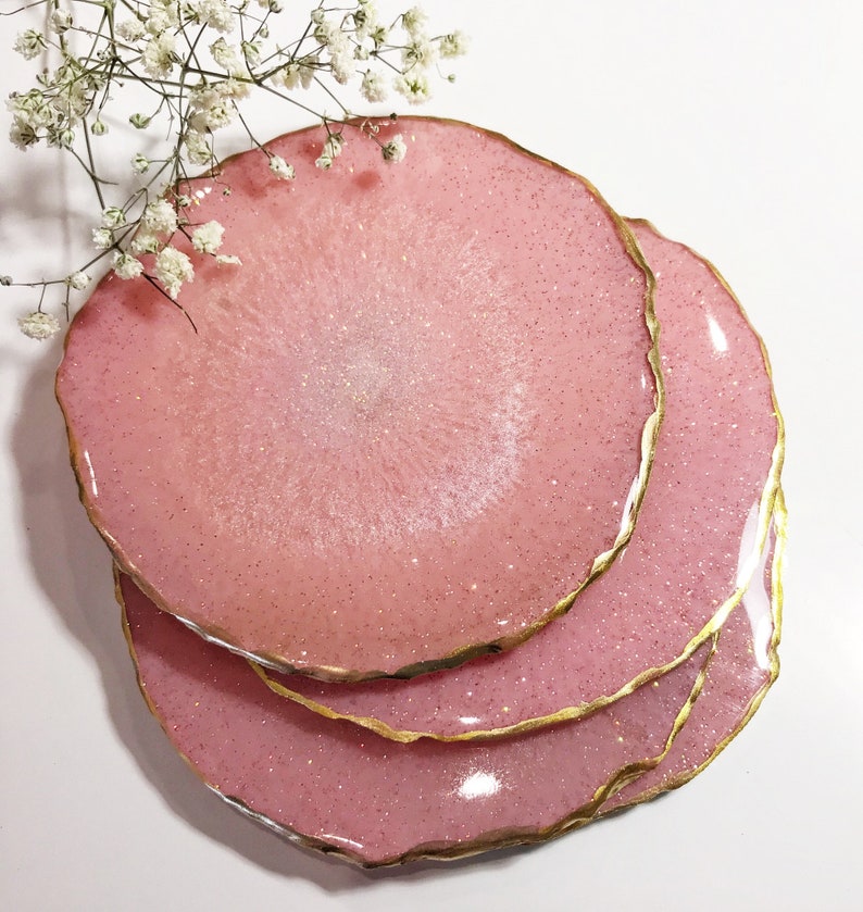 Rose Resin Coaster Set 4pc Mothers day gift Pink Coasters Etsy