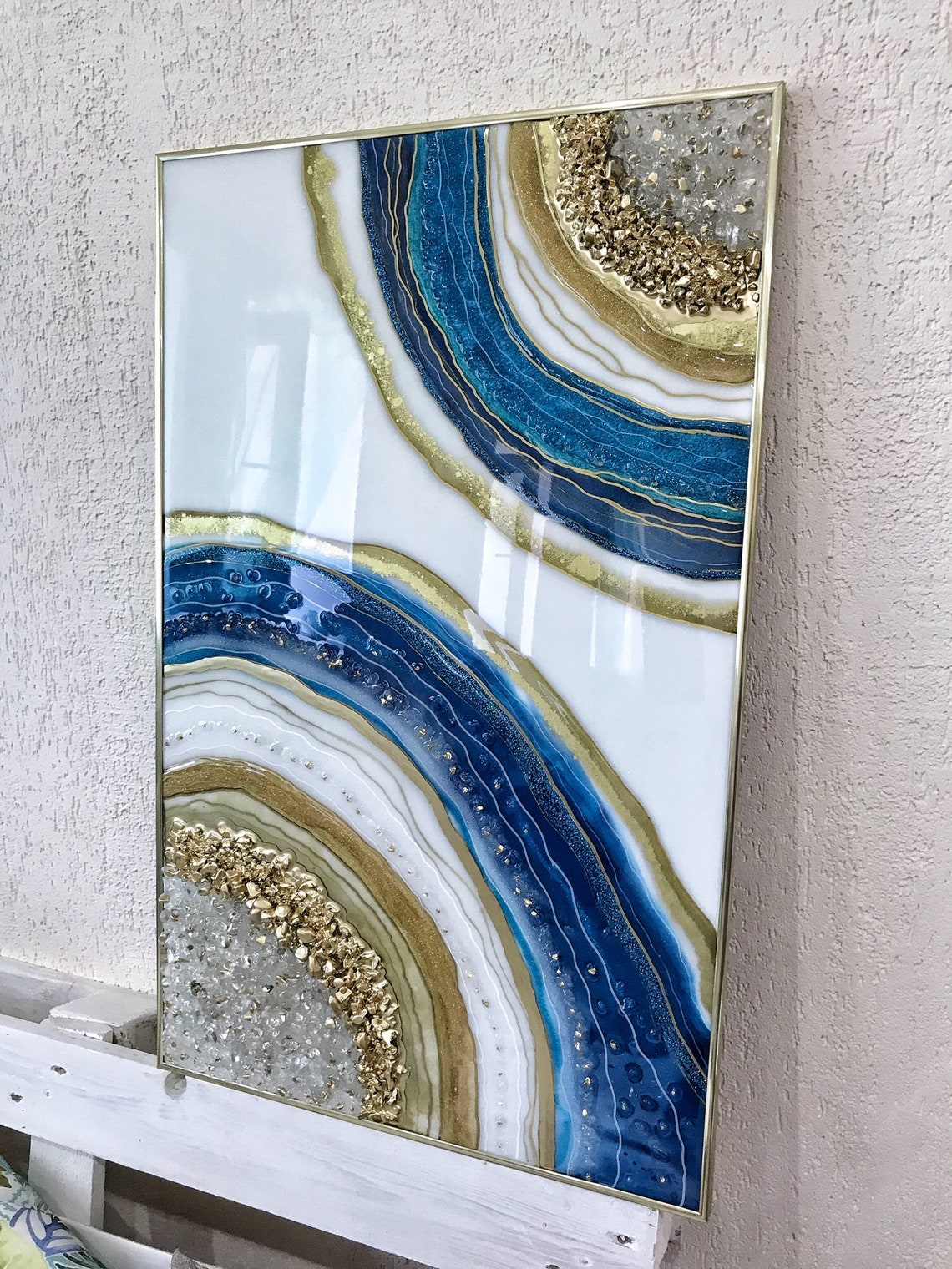 Epoxy resin wall art White and gold original painting Etsy