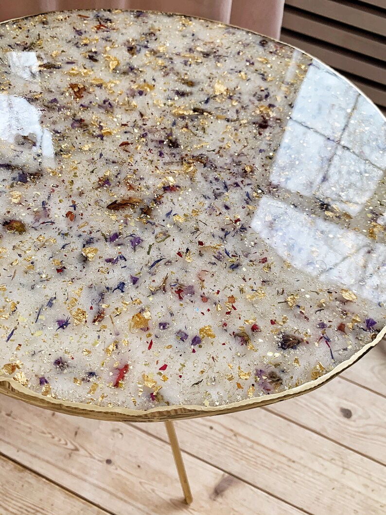 Boho flower resin table White round coffee table Epoxy resin Etsy