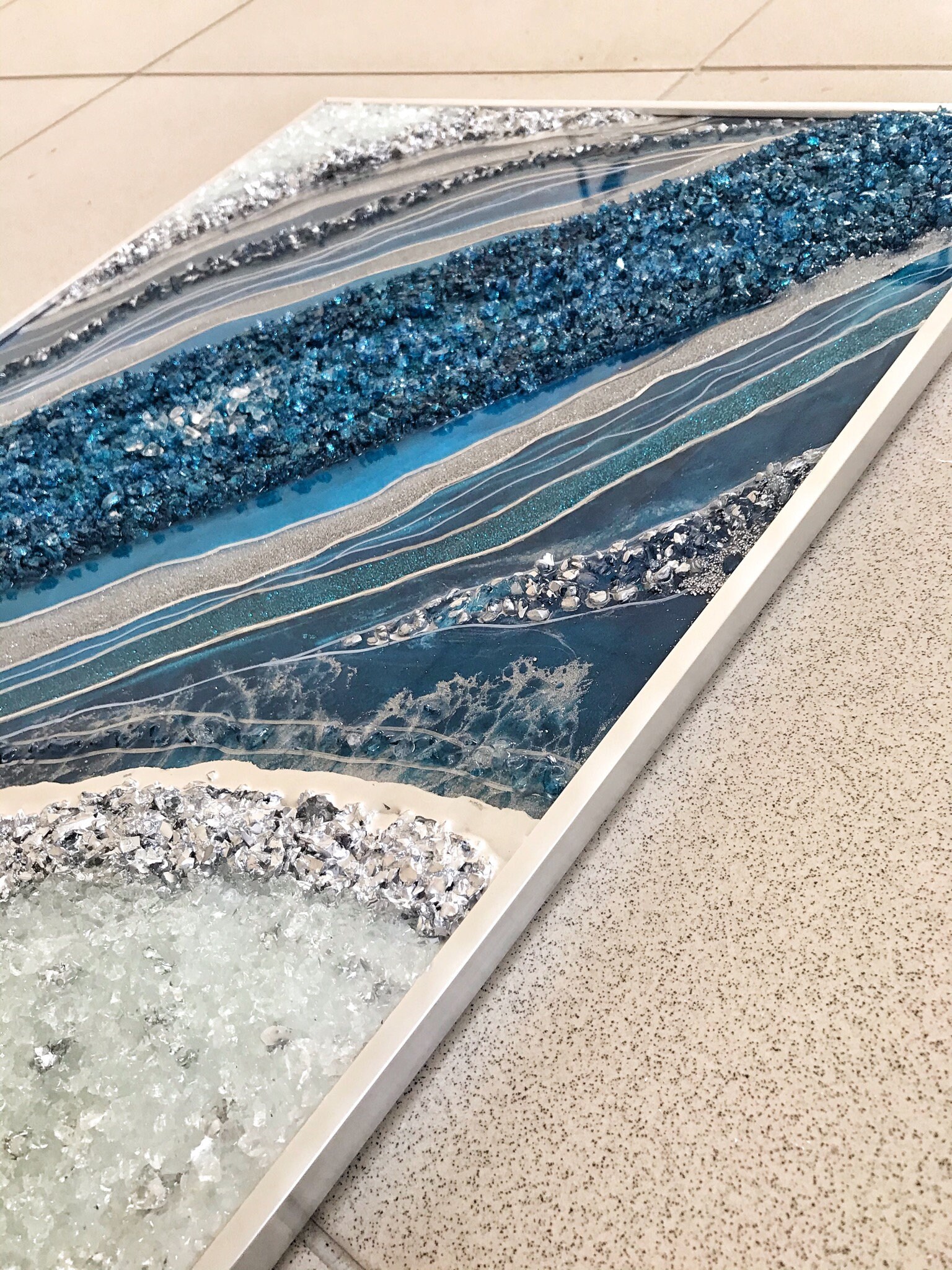 Crystal original painting Blue and silver resin wall art Etsy