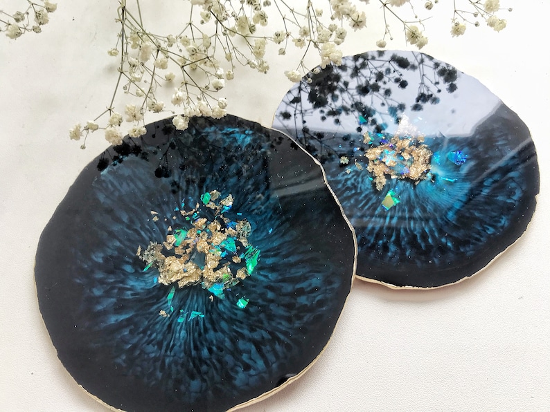4pc Epoxy resin coasters with gold glitter Housewarming gift Etsy
