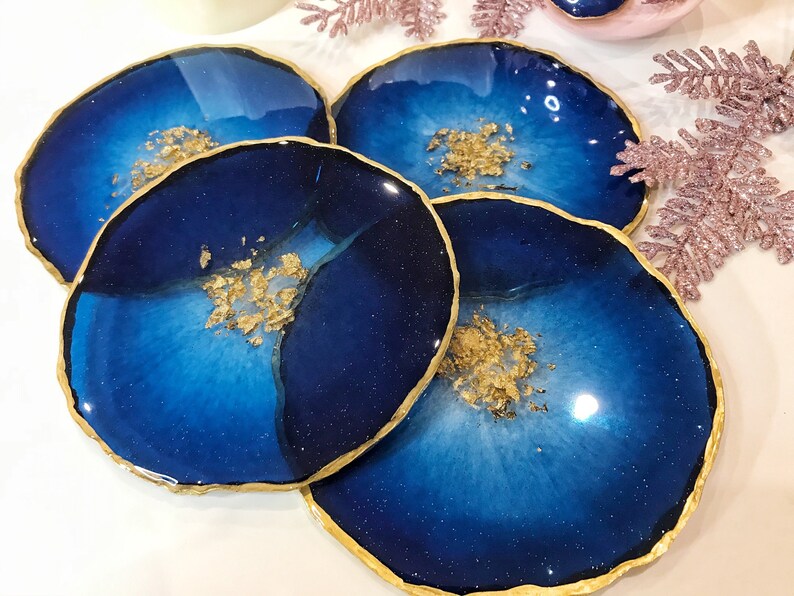 Resin Coasters with gold Turquoise Resin Coaster Set of 4 Etsy