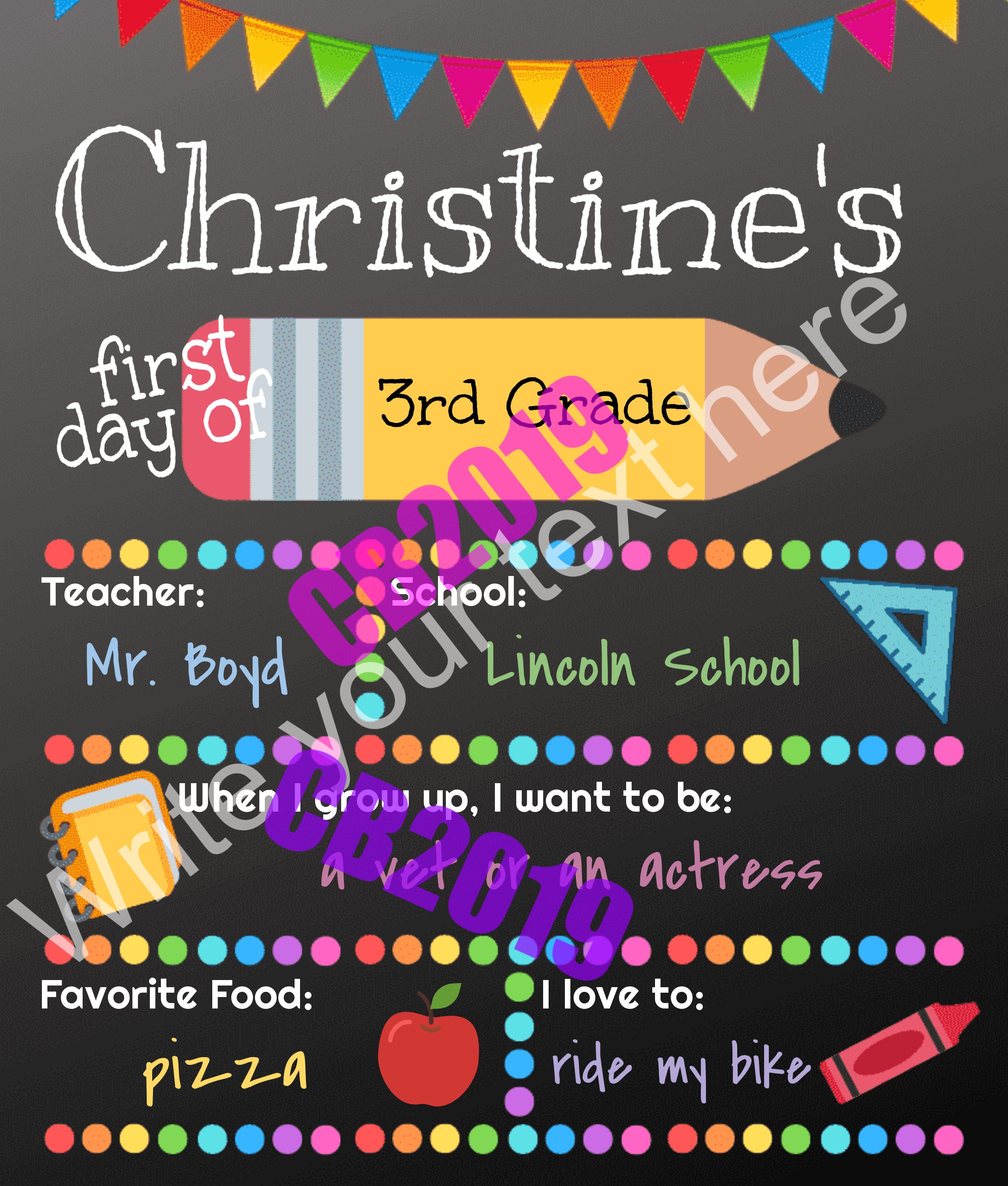 Back to School Board - First Day of School Board - First Day of School  Template - Printable Chalkboard - First Day of School Chalkboard