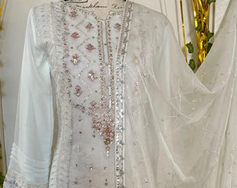 Bestickter Chiffon Salwar Kameez: Pakistanisches Partykleid