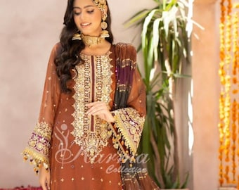 Bestickter Organza Salwar Kameez: Pakistanische Partykleidung, Medium