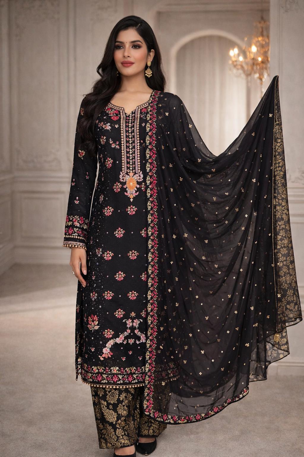agha noor black dress Black Velvet main image 1