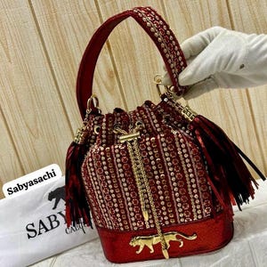 Sabyasachi Inspired Red & Gold Potli Bag: Wedding Clutch