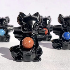2.7" Natural Obsidian Carved Dragon ,Quartz Crystal Dragon Carving，Reiki Healing，Obsidian Dragon,Crystal Collect，Christmas Gifts 1PC