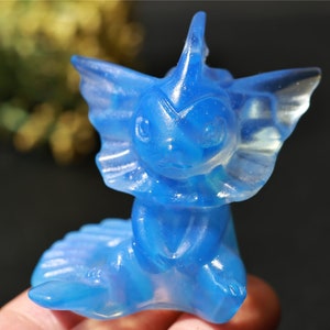 2,1 "Blauer Opalith geschnitzt Aquamarin, Kristallpokemon, Opalith Eevee, Aquamarin, Blau Aquamarin Schnitzerei, Kristallheilung, Kristallgeschenke 1PC
