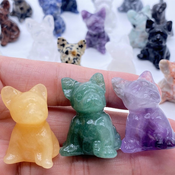 1.2 "natuurlijke kwartskristal gesneden Franse Bulldog, Crystal PUG, Bulldog Carvings, Crystal Healing Decor, Crystal Gifts 1PC willekeurige levering