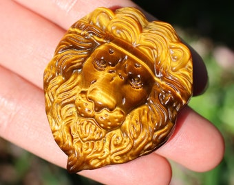 1.6" Natural Tiger'eyes Jasper Carved lion,Quartz Crystal Pendant,lion Statue,Crystal lion,Reiki Healing,Crystal gifts 1PC