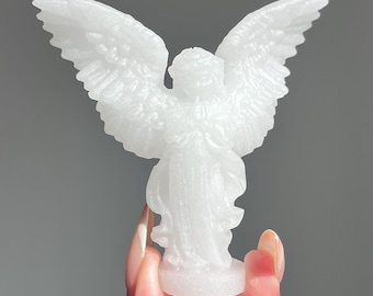 3'' Natural Hand Carved White Jade Angel，Crystal Angel with wings，White Angel Carved，Crystal Angel，Crystal Skull Healing,Crystal Gift 1pc