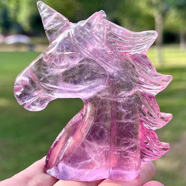 3‘’Natural Rainbow Fluorite Carved Unicorn，Pink fluorite Unicorn，Crystal Unicorn，Crystal Skull，Healing Stone，Home Decor，Crystal Gifts 1PC