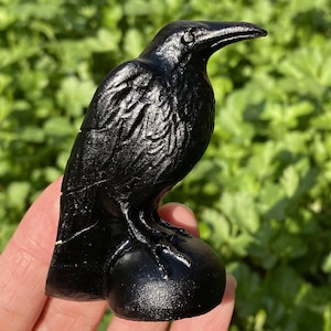 2,8&#39;&#39; natuurlijke handgesneden obsidiaan kraai, kristallen schedel, kraai gesneden, kraai snijwerk, woondecoratie, kristalgenezing, kerstcadeau 1 st