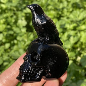 2.8&#39;&#39; Natural Hand Carved Obsidian bird Skull，Crystal Skull，bird Carved，Skull Carving，Home Decor,Crystal Healing,Christmas gift 1PC