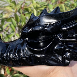 6" Natürlicher Obsidian Geschnitzter Drachenkopf, Bergkristall Geschnitzt, Bergkristall Drachenkopf, Obsidian Drache, Kristall Heilung, Home Decor, Geschenke 1PC