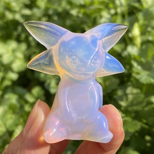 2.2&quot; Pink Opalite Hand Carved Espeon,Crystal Carved Eevee，Quartz Crystal Skull,Reiki Healing Figurine,Crystal Gifts 1pc