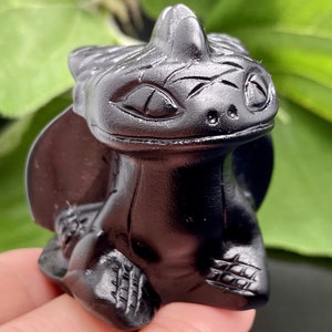2" Natural Obsidian Carved Dragon ,Quartz Crystal Carved，Reiki Healing，Obsidian Dragon,Toothless,Crystal Collect，Crystal Gifts 1PC