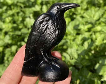 2.8&#39;&#39; Natural Hand Carved Obsidian Crow，Crystal Skull，crow Carved，crow Carving，Home Decor,Crystal Healing,Christmas gift 1PC