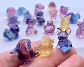 10pcs Mini Natural Rainbow Fluorite Carved Pokemon，Quartz Crystal Carved Animal ,Crystal Skull,Crystal Pendant,Reiki Healing，Crystal Gifts