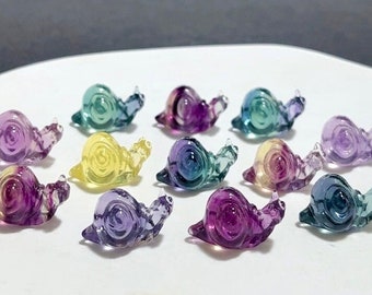 Mini Natural Rainbow Fluorite Carving, Fluorite Carving Snail, Crystal Snail, Snail Pendant, Insect, Crystal Pendant, Therapy, Birthday Gift